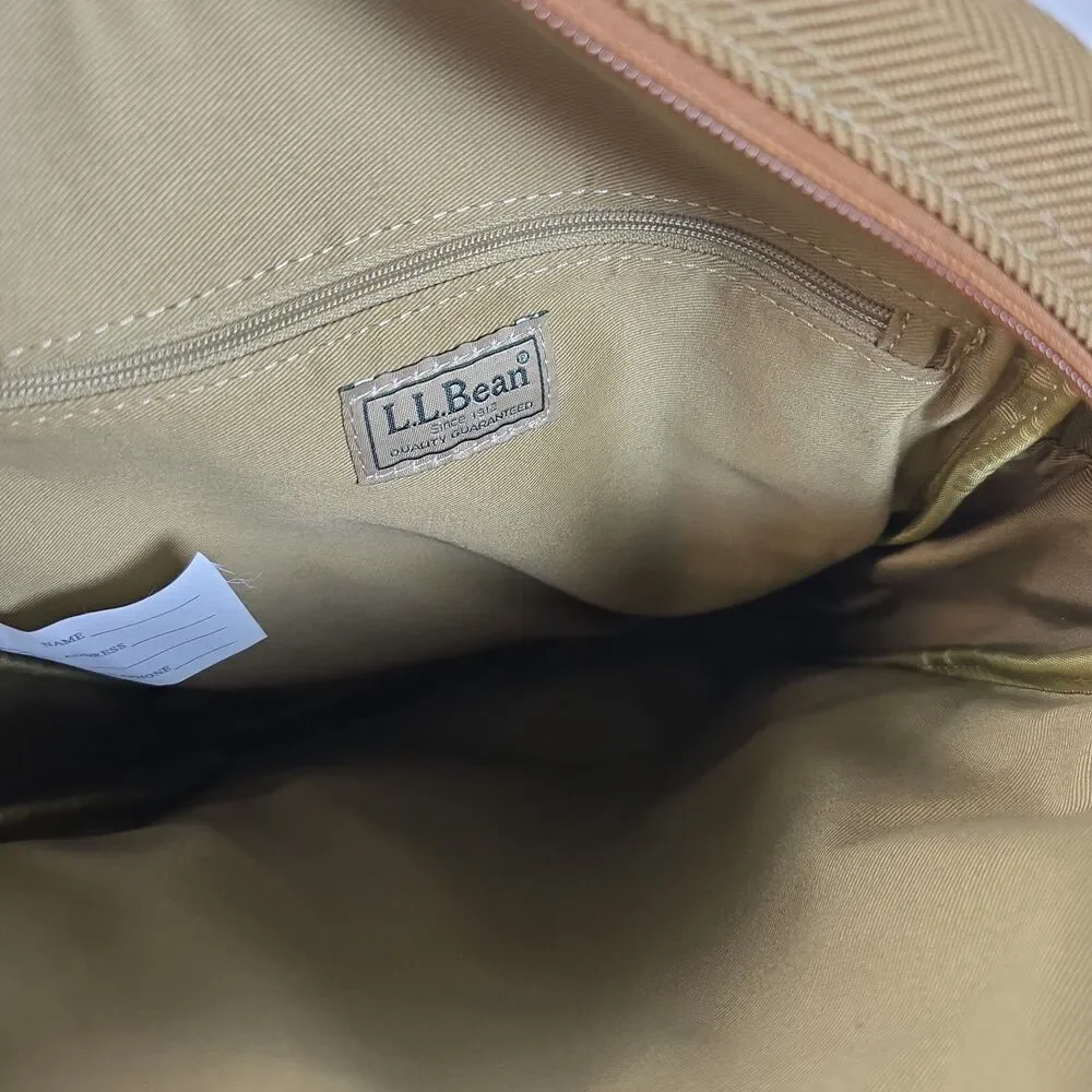 L.L. Bean Canvas Leather Crossbody Messenger Bag Brown Herringbone Travel Field